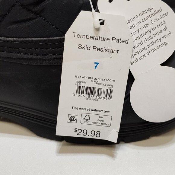 Time And Tru Winter Quilted Booties -5°F Rated Skid Resistant Women Size 7 NWT - Picture 9 of 10